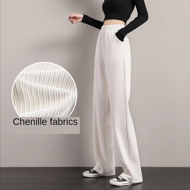 Брюки PELEDRESS женские вельветовые свободные с высокой талией черные белые в