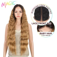 magic synthetic lace wigs for black women 30 inch long deep wavy wig ombre blonde wig high temperature synthetic cosplay wig