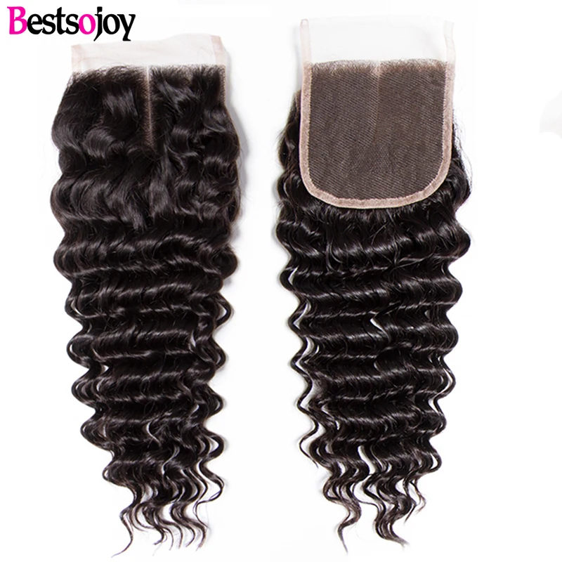 Bestsojoy глубокая волна пряди с закрытием человеческие волосы кружевом Remy
