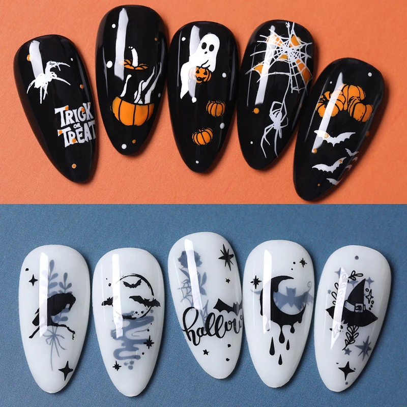 Наклейки NICOLE DIARY для ногтей на Хэллоуин тыква Череп летучая мышь паук|Шаблоны