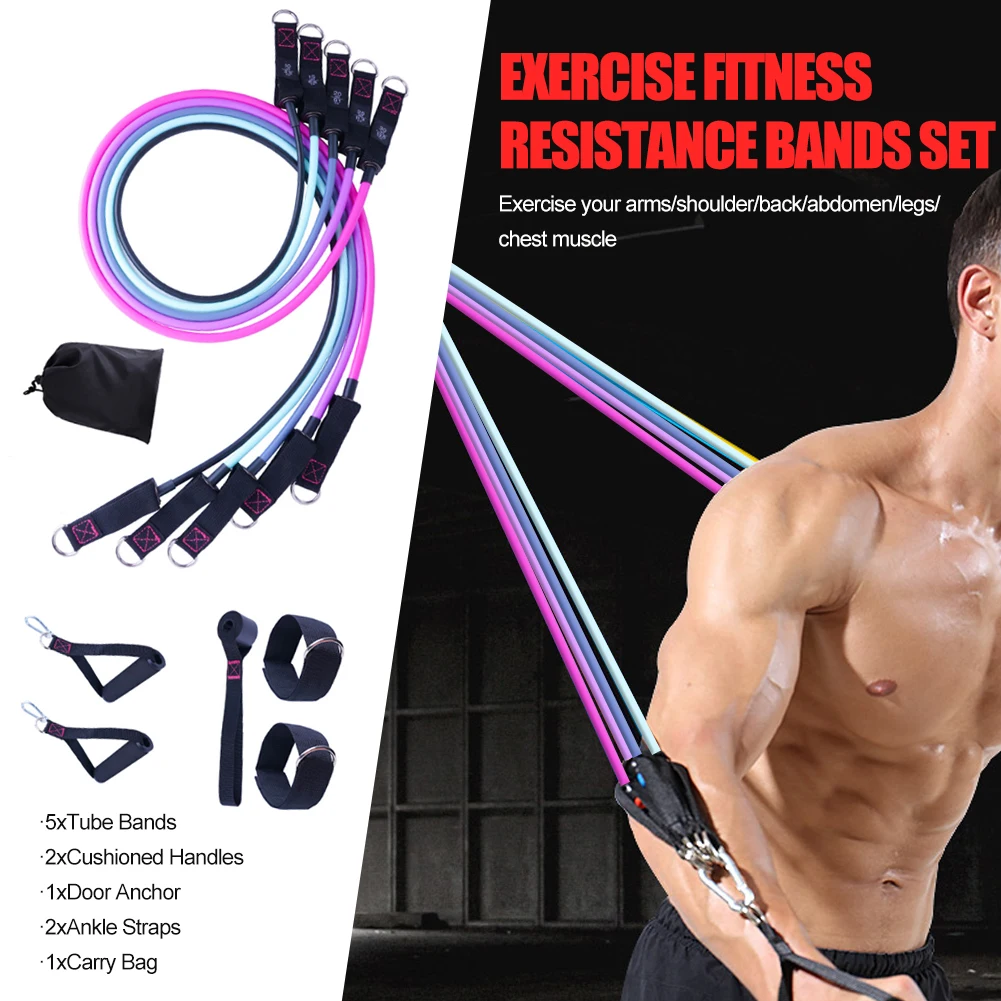 

Resistance Bands Set (11pcs) for Physical Therapy Resistance Training Home Workouts Door Anchor Handles Ankle Straps Carry Bag