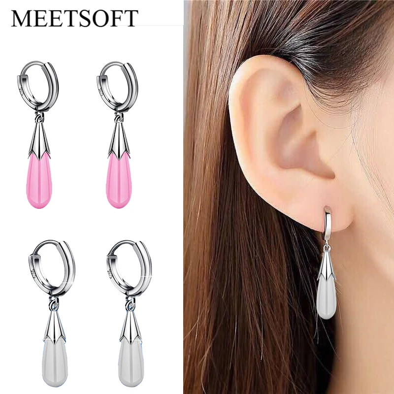 

Серьги-кольца MEETSOFT женские из серебра 925 пробы с розовым опалом