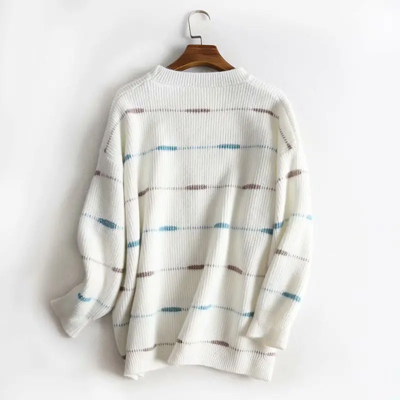 TMODA 2021 Za Autumn Winter Loose Casual Sweater Patch Work Pull Femme Knitted Pullover Long Sleeve Top Women | Женская одежда