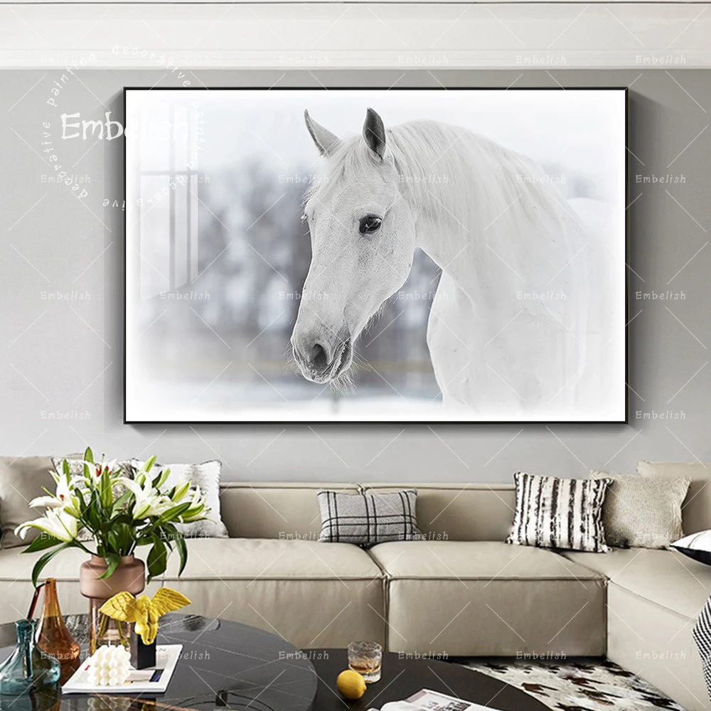 

Embelish White Horse In Winter Modern Wall Animals Pictures For Living Room HD Print Canvas Painting Home Decor Posters Artworks