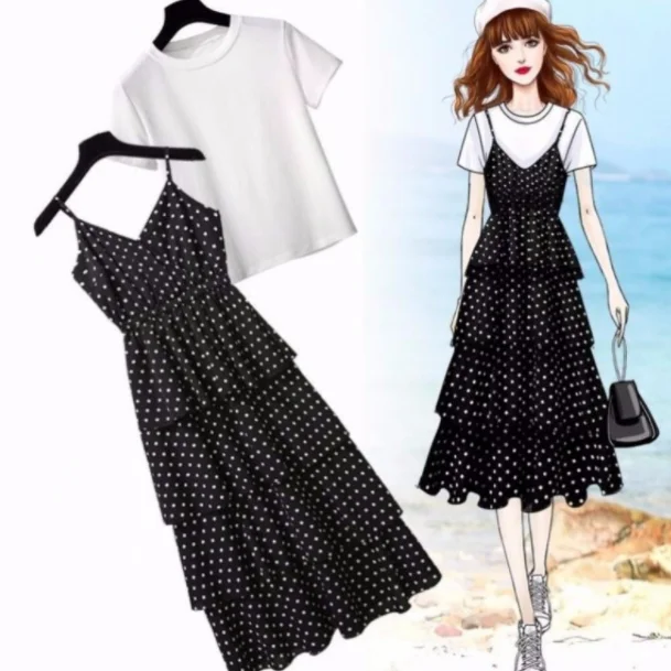 Летние женские милые костюмы одноцветные рубашки для девочек + шифоновые