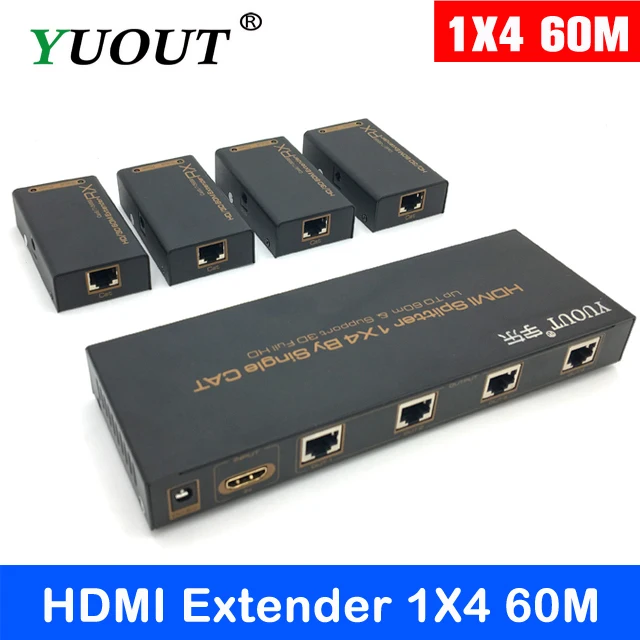 Разветвитель HDMI 1X4 разветвитель 60 м 1 к 4 по cat5e cat6 с hdmi входом RJ45 выходом Full HD1080p|4