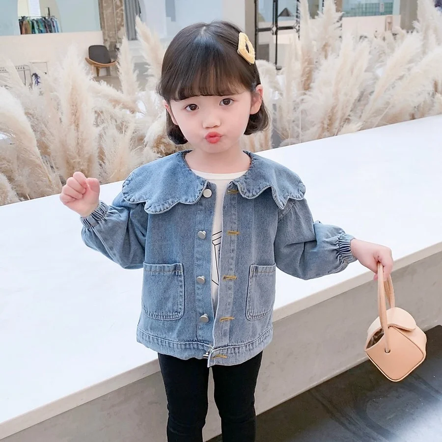 Baby Girl Jean Jacket Kids Denim Coat Children Cotton Spring Autumn Solid Casual Outerwear Girls Cute Jean Coats for Toddler
