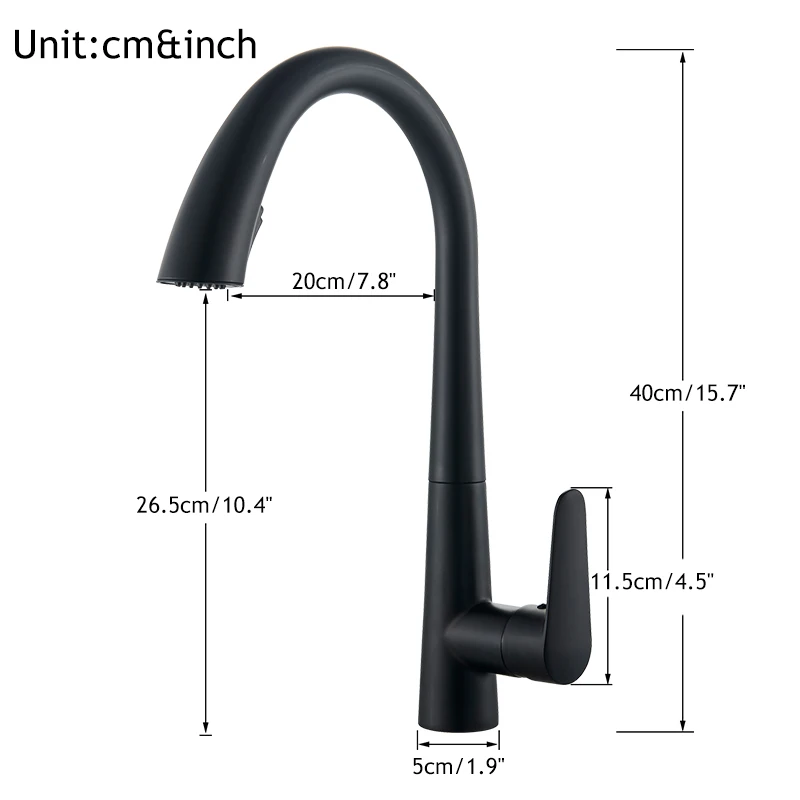 Матовый черный кухонный кран выдвижной режим распыления/потока фотографический