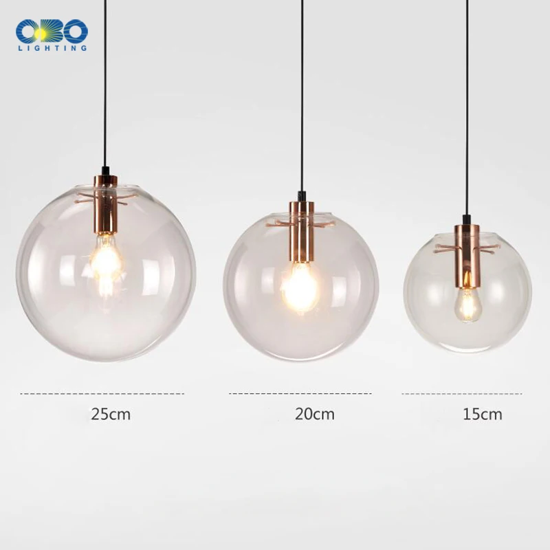 Transparent Glass Ball Pendant Lamp E27 Black/Rose Gold Parlor/Bar Counter Modern Lighting 1.2m Cord Vintage Lights |