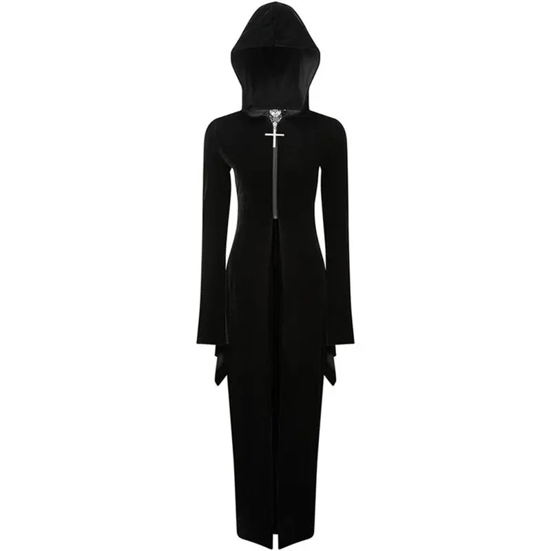 Хэллоуин готический панк стиль длинный с капюшоном школьный женский раздельный