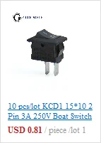10 шт./партия KCD1 15*10 SPST 250V 3A 2 Pin Красный переключатель для лодки кнопка включения выключения
