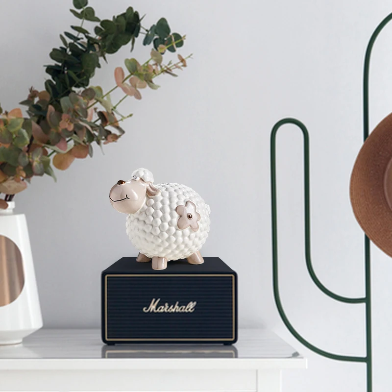 

Cute Coin Bank Box Piggy Bank for Money Ceramic Sheep Figurine Decorations for Home Decor Objects Modern Nordic Children Room