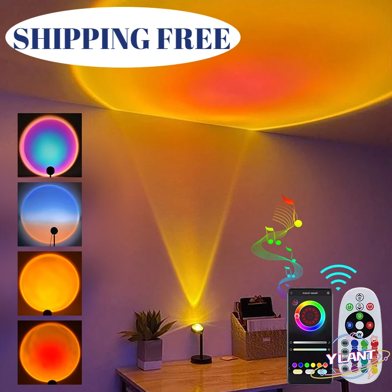 

Sunset lamp Smart APP Remote control RGB 16 Colors LED Night Light for Selfie/live streaming/Bedroom Decoration Sunset Projector