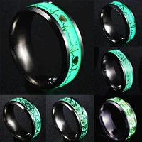 new fashion round luminous silver plated ring heart electrocardiogram inlay green background men fluorescent glowing rings gift
