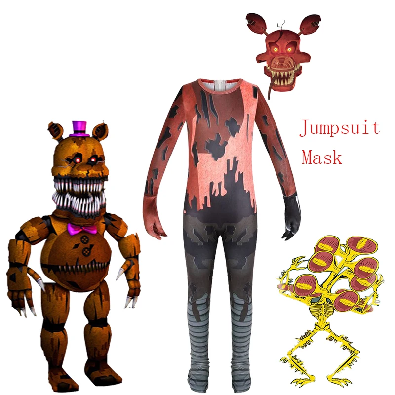 

Детская одежда с рисунком из аниме Phantom Фредди маскарадный костюм для Хэллоуина; Костюм Забавные вечерние комбинезон одежда для маленьких мальчиков и девочек ужас боди с маской
