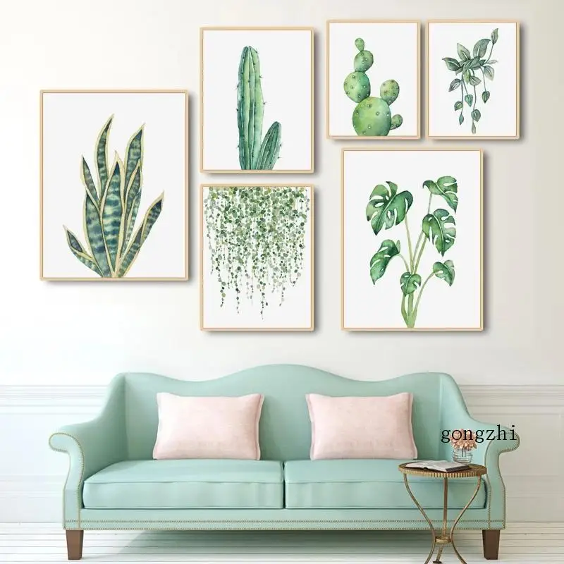 

Watercolor Succulents Plant Cactus Poster Green Botanical Leaf Canvas Painting and Print Wall Art Pictures for Living Room Decor