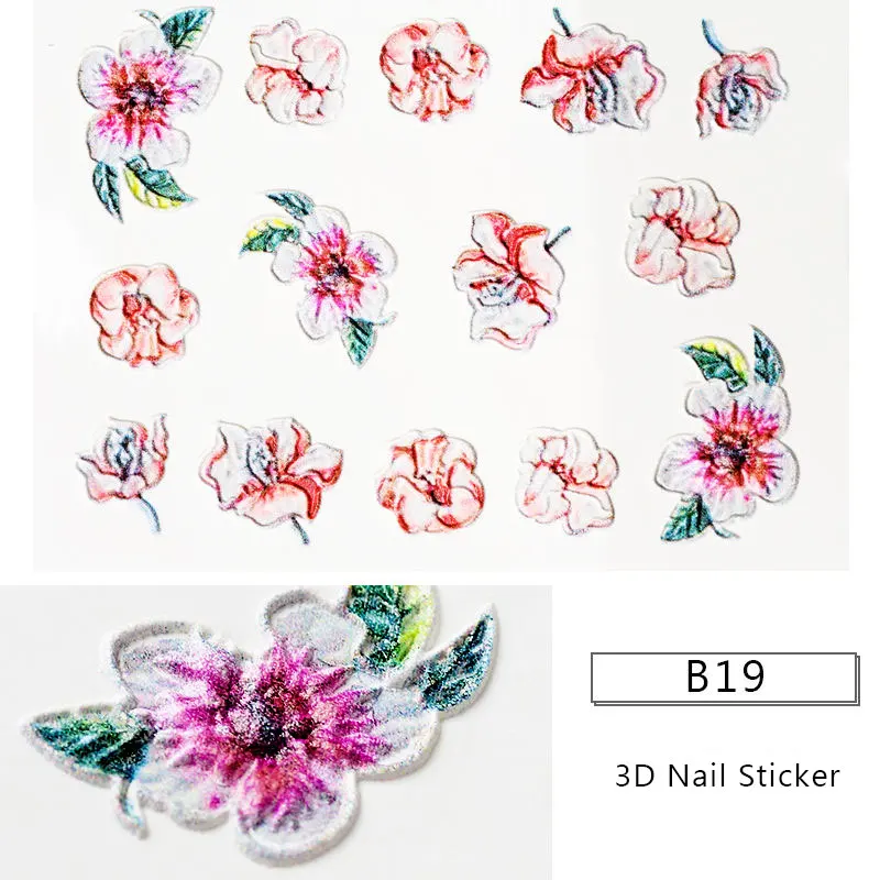 3D наклейки для дизайна ногтей акриловые гравированные Цветочные листья