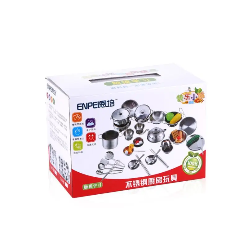 

Stainless Steel Kids House Kitchen Toys Cooking Cookware Pots Pans Pretend Play Playset Utensils