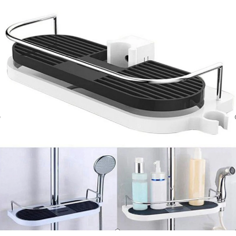 

Practical Bathroom Pole Shower Storage Rack Holder Organizer Bathroom Shelves Shower Shampoo Tray Single Tier Shower Head Holder