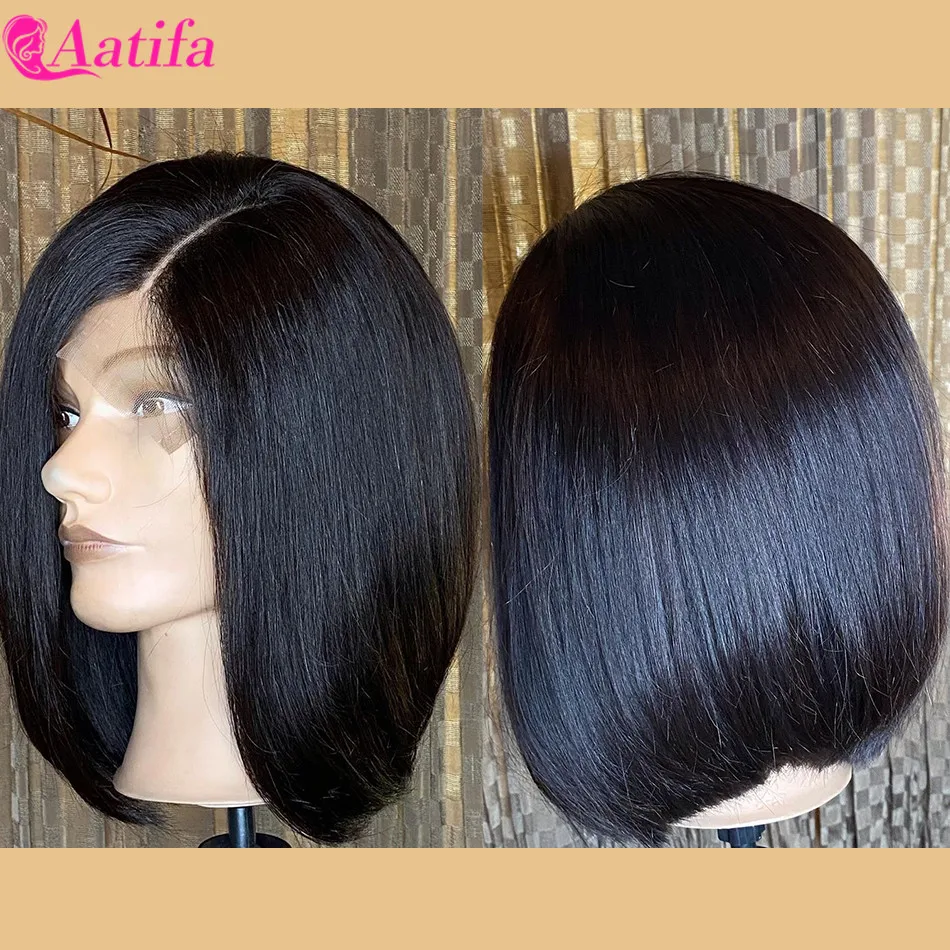 Парик 13x4 из человеческих волос на сетке спереди бразильский короткий парик