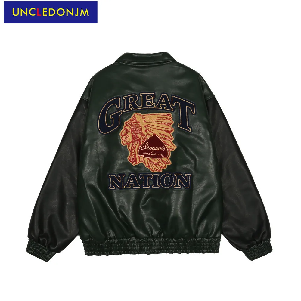 

Куртка UNCLEDONJM мужская из искусственной кожи, мотоциклетная уличная ретро куртка с вышивкой, верхняя одежда в стиле панк, жакет из искусствен...