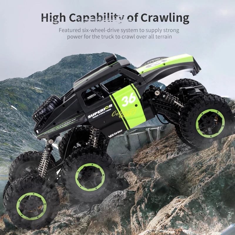 New 2.4Ghz  Climbing Car 6WD Crawler Buggy With LED Light 10km/H RC Distance  50-80 MOutdoor Toy Age 8+ 39cm