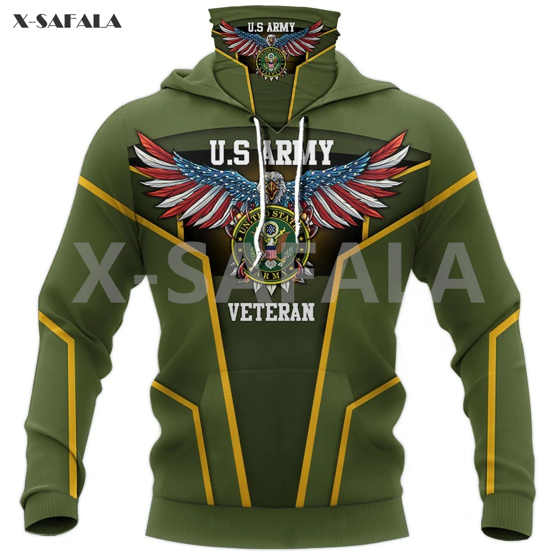 

US Army Eagle Flag Navy Seals 3D Printing Face Mask Neck Warm Hoodies Zipper Man Unisex Harajuku Outwear Pullover Sweatshirt