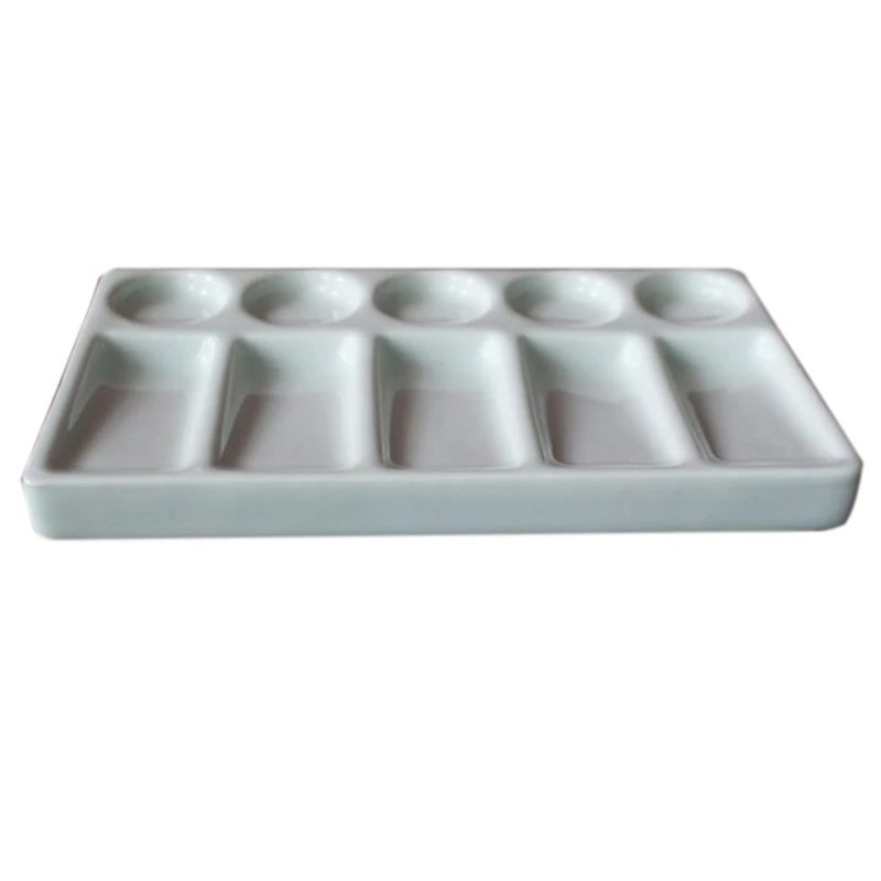 

Ceramic Artist Paint Palette 10-Hole Rectangle for Watercolor Gouache