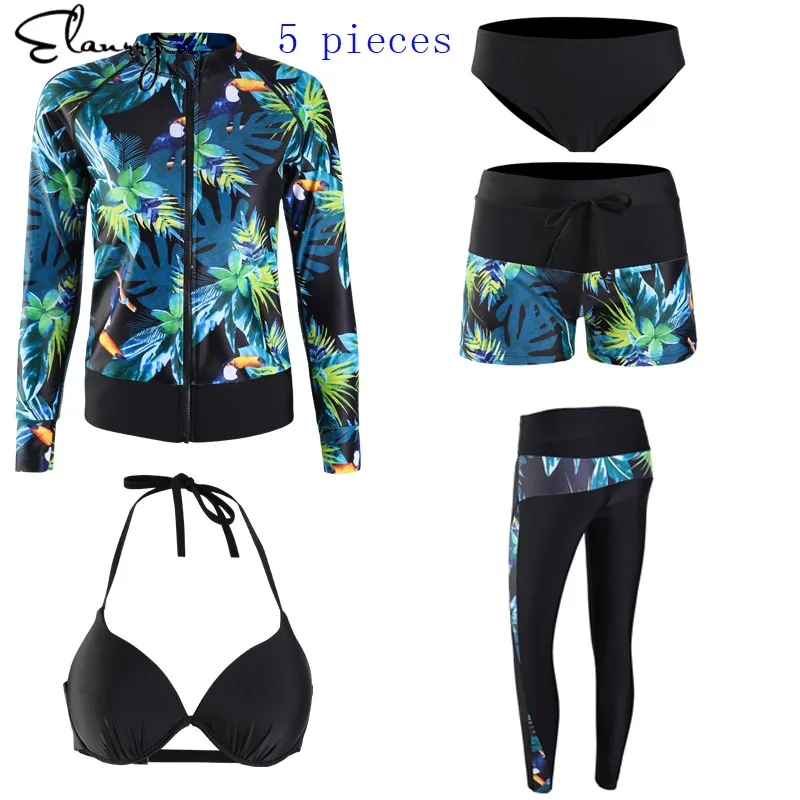 Женские летние костюмы для серфинга с цветочным принтом рашгарды 5 шт. длинные