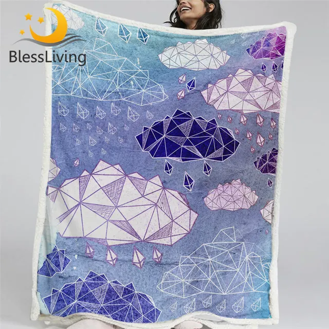 BlessLiving Cloud Bed Blanket Diamond Rain Blankets For Beds Geometric Watercolor Girlish Bedspread Beautiful Mantas De Cama 1pc 1