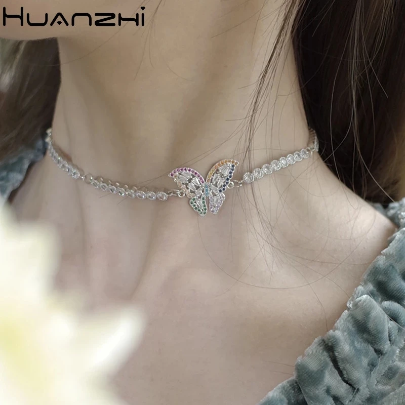 Колье женское HUANZHI с кристаллами циркония цепочка до ключицы украшение для