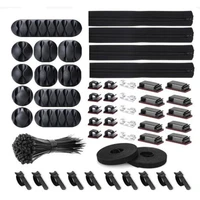 152pcs cord management organizer kit cable sleeve split self adhesive cable clips holder adhesive tie for electronics