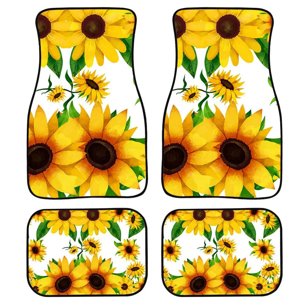 

Коврики для автомобиля INSTANTARTS в форме подсолнуха, полный комплект, моющиеся аксессуары для салона автомобиля, тяжелый коврик с цветами, ковр...