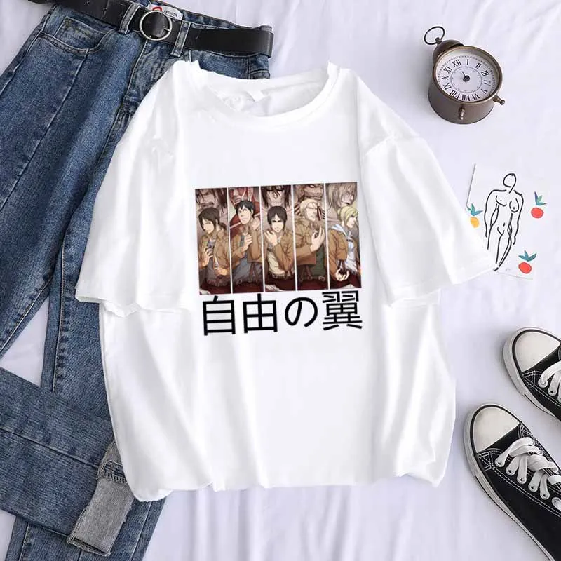 

2021 Anime Attack on Titan T Shirt Women Kawaii Jiyuu No Tsubasa Graphic Tees Funny Levi Eren Harajuku Tshirt Casual