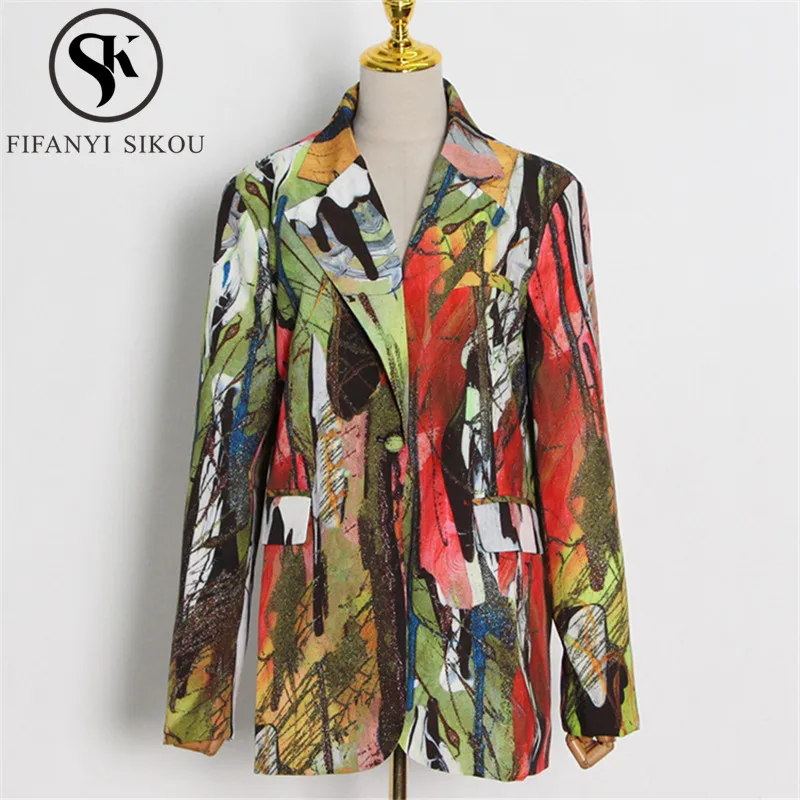 

Женский блейзер с принтом граффити, новинка 2021, модный Женский Повседневный Блейзер на одной пуговице с лацканами в стиле High Street