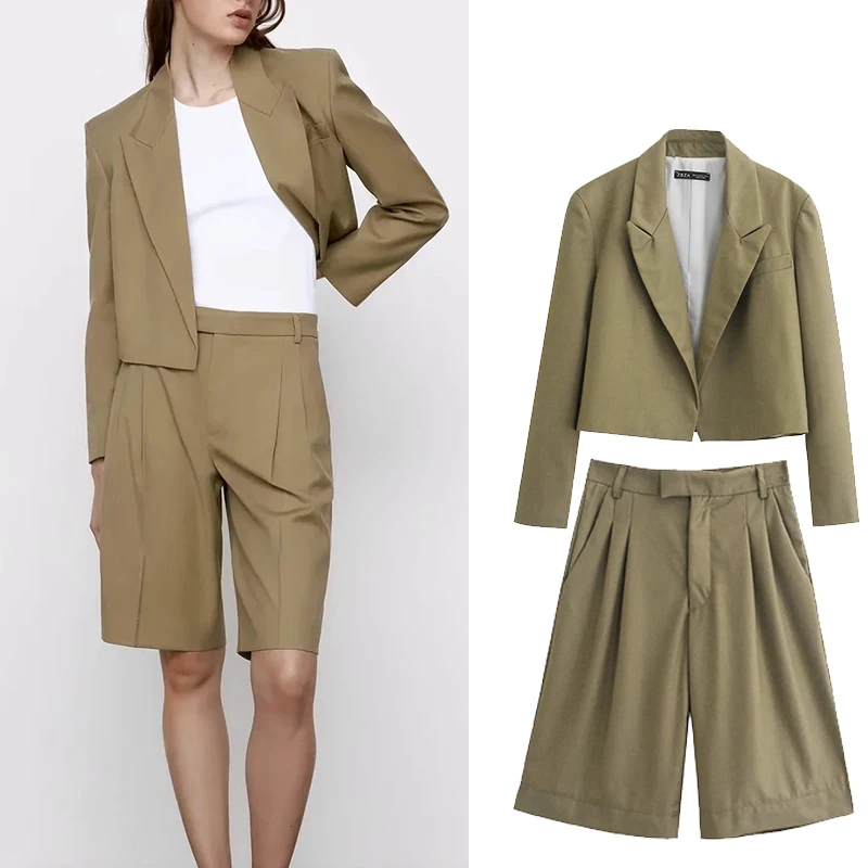 

ZA 2021 new style ladies retro autumn and winter ladies pants suit solid color loose short paragraph casual suit jacket and plea