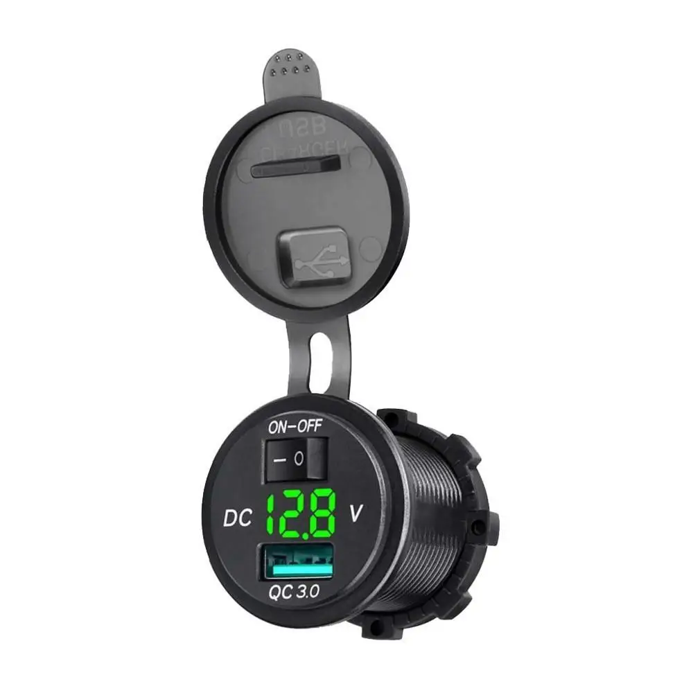Автомобильное зарядное устройство Chenes QC3.0 синего цвета USB с вольтметром и