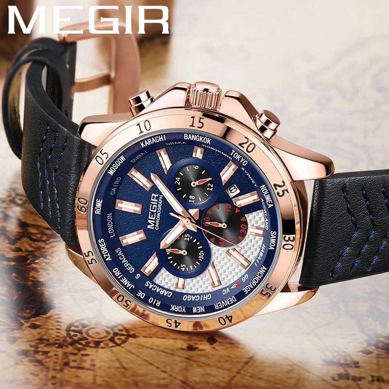 MEGIR мужские часы лучший бренд роскошные золотые наручные с хронографом датой