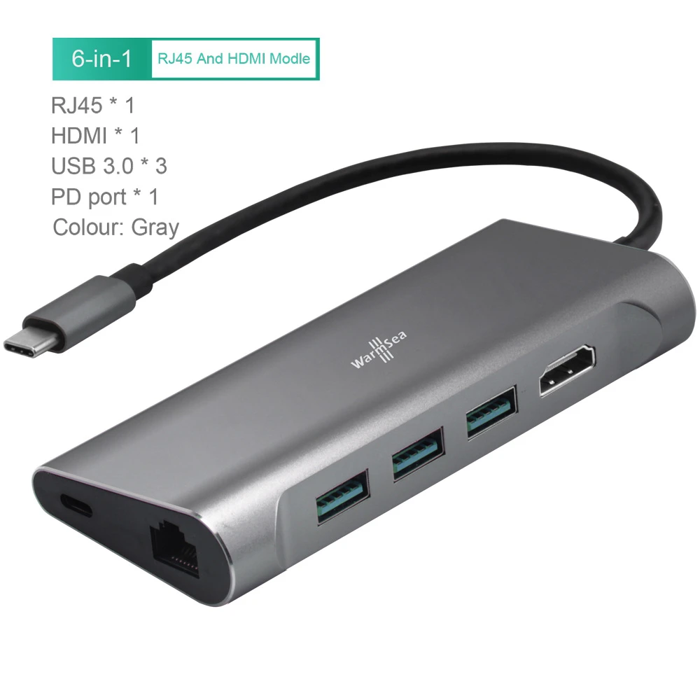 Концентратор USB Type C аудио с 4K HDMI RJ45 3,5 мм SD карта зарядная Dex станция для samsung Galaxy S8 S9 nintendo Switch MacBook Pro - Цвет: 6IN1 Gray