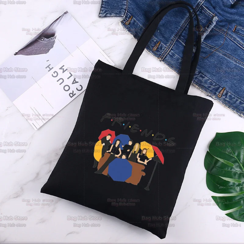 

Friends Tv Show Harajuku Style Print Ladies Casual Shoulder Black Tote Bag Large Capacity Printed Canvas Female Bag Handbag