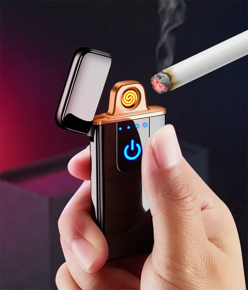 Новый мини зарядки USB Зажигалка металлическая Беспламенное ветрозащитное