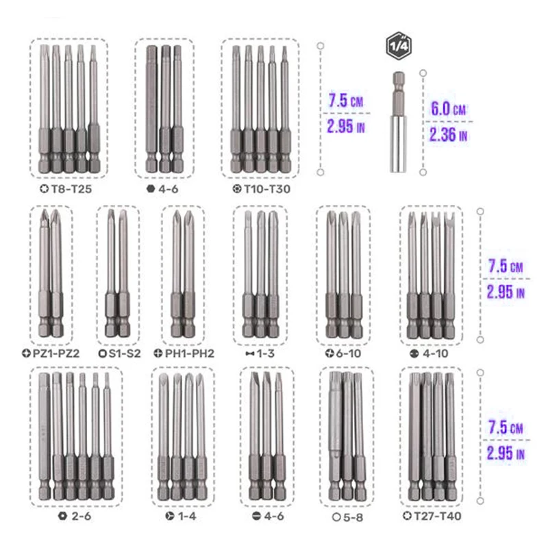 

50pcs Screwdriver Bit Set Torx Holder Hex Notched Quick Release Hand Clutch Tool