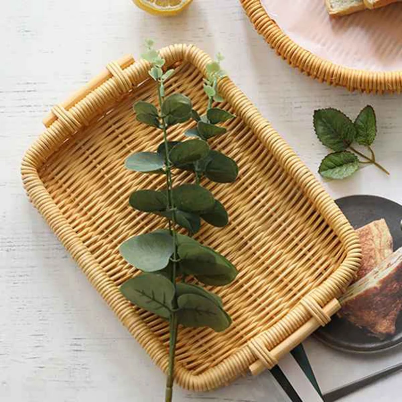

2Pcs Bread Basket for Serving with Side Handles Cracker Tray Woven Fruit Food Basket Trays for Serving Dinner Parties