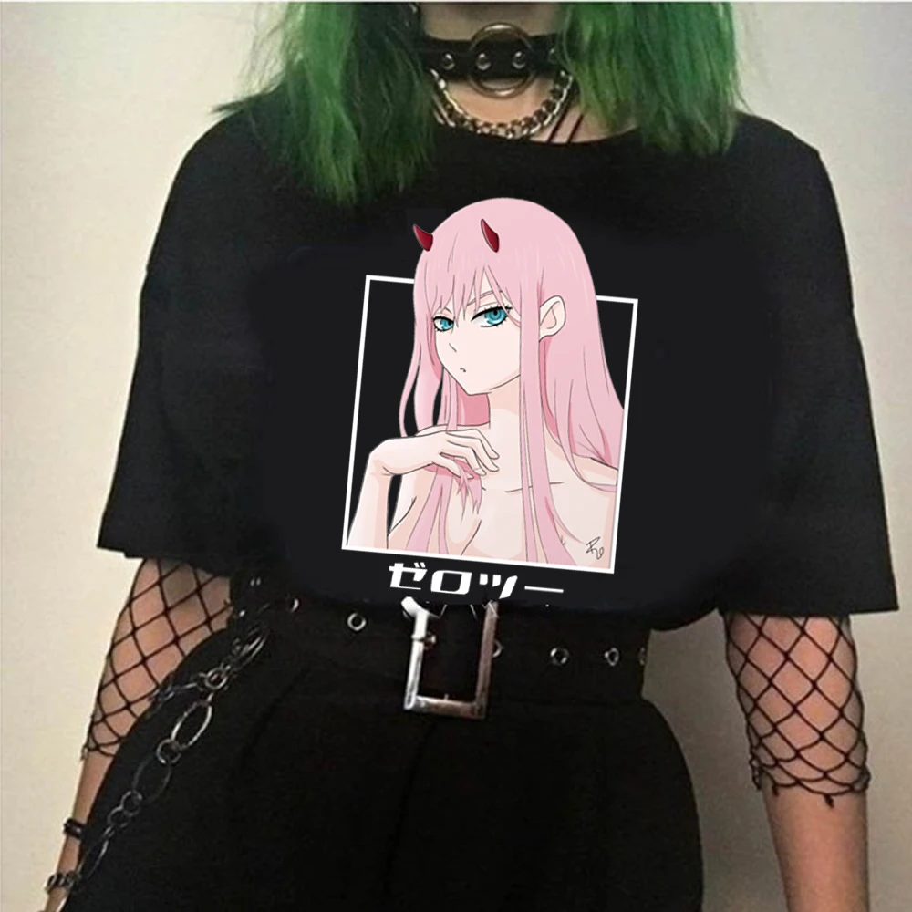 

Darling in the Fanxx T Shirt Men Funny Summer Tops Zero Two Graphic Tees Harajuku Unisex Anime Hot T-shirt Male
