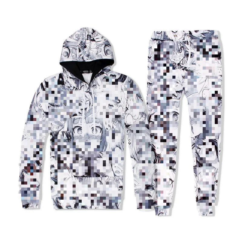 Amazon Explosions European and American Style 3DPrinting Sweatshirt Ahegao Manga Trousers Hooded Long-sleeved Couple Casual Suit