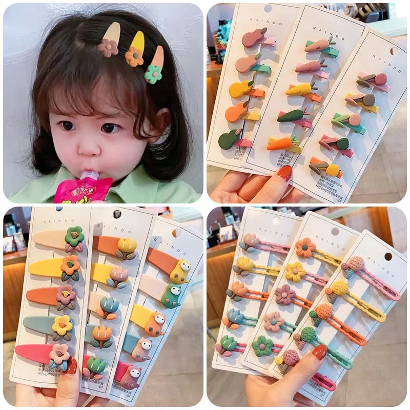 

5 Pcs/lot Baby Girl Cute Cartoon Flower Hair Pins Children Lovely Girls Hair pins Ornament Baby Accessories wsuwki do wlosow