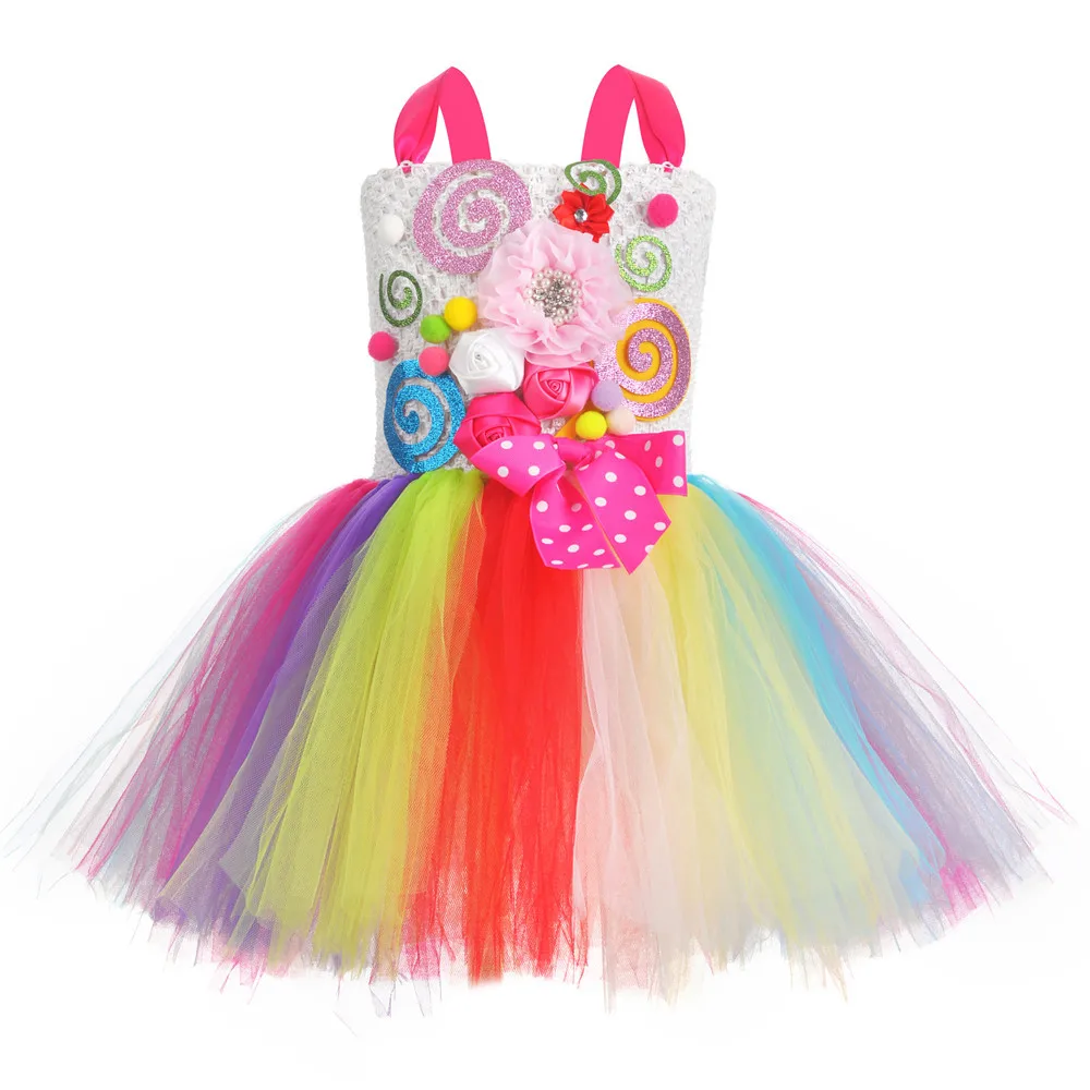

Clothing For Girls Costume Clothing Skirt Festival Children's Tutu Female Party Yellow Sets Stage Accessories Rainbow Lollipop
