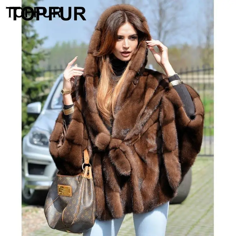 TOPFUR 2019 Новая мода зимнее женское пальто летучая мышь из натурального меха для