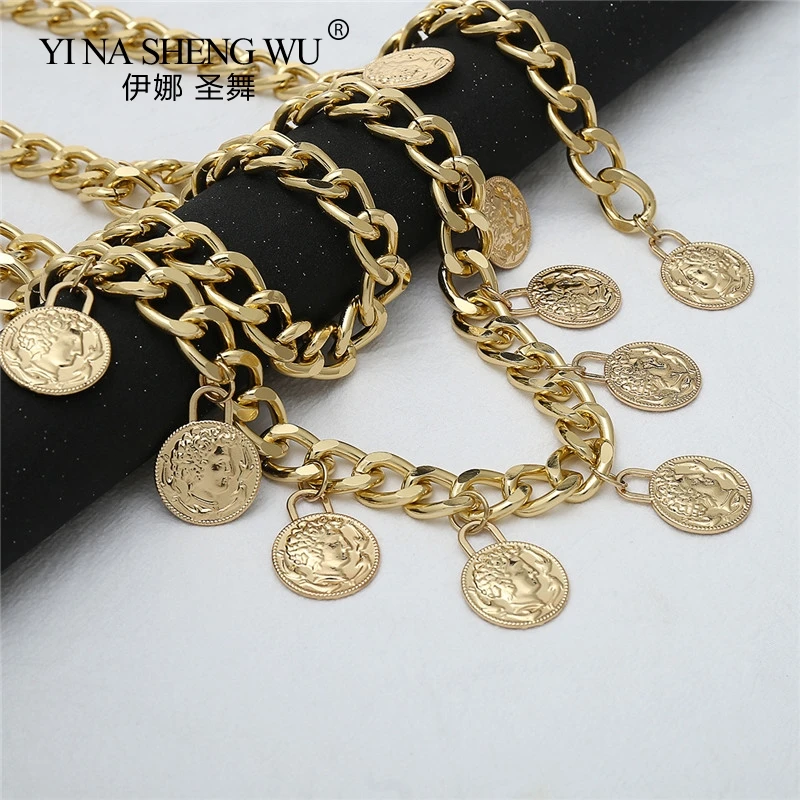 

Boho Coins Waist Chains Summer Belly Dance Body Chain Fashion Belts Portrait Relief Body Accessories Jewelry for Women And Girls
