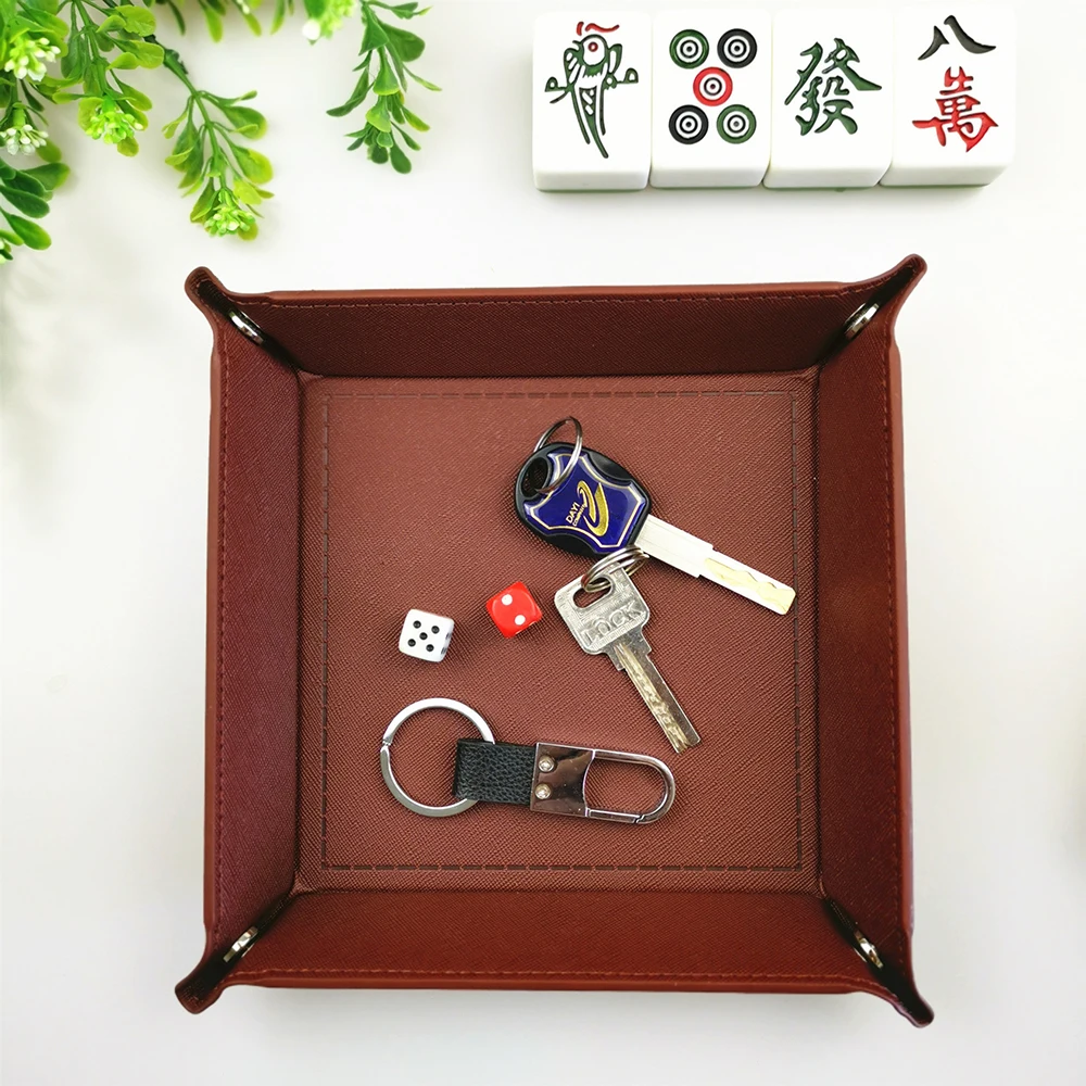 1 Pcs 18x18cm Four Corners PU Leather Tray Change Tray Sundries Storage Box Dried Fruit Plate Desktop Storage Tray